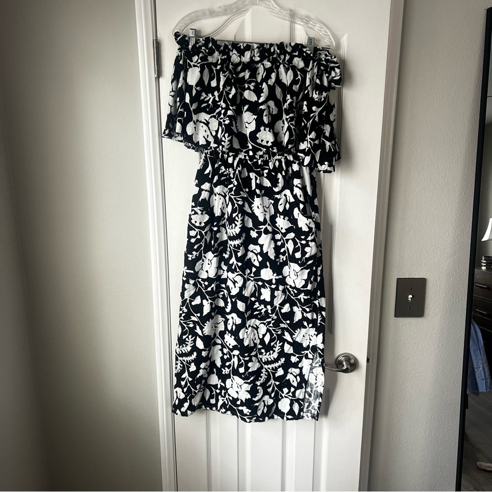 INC International Concepts Black and White Off-Shoulder Midi Sundress